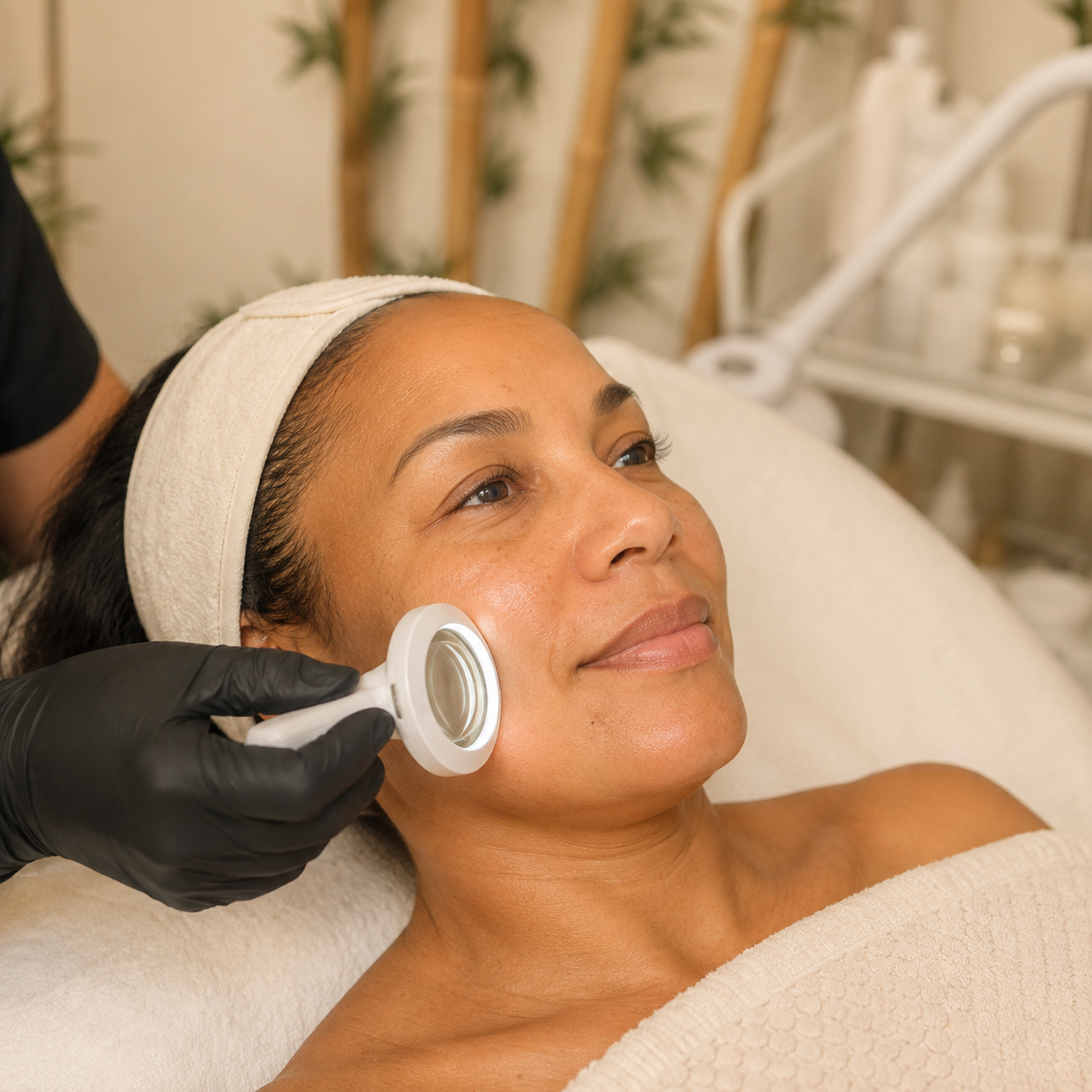 Emely performing a personalized skin analysis on a client at Seoul Glow Studio in Orlando